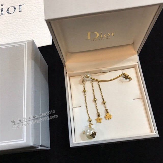 Dior飾品 迪奧經典熱銷款復古淡金色珍珠五角星cd蜜蜂字母單邊耳釘耳夾  zgd1207